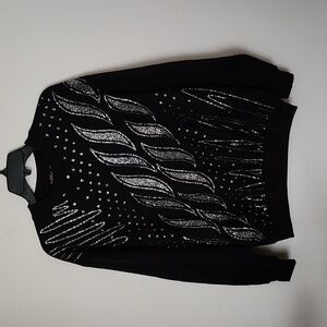 Pink Elephant 80s black and silver glitter paint sweatshirt lightweight, vintage